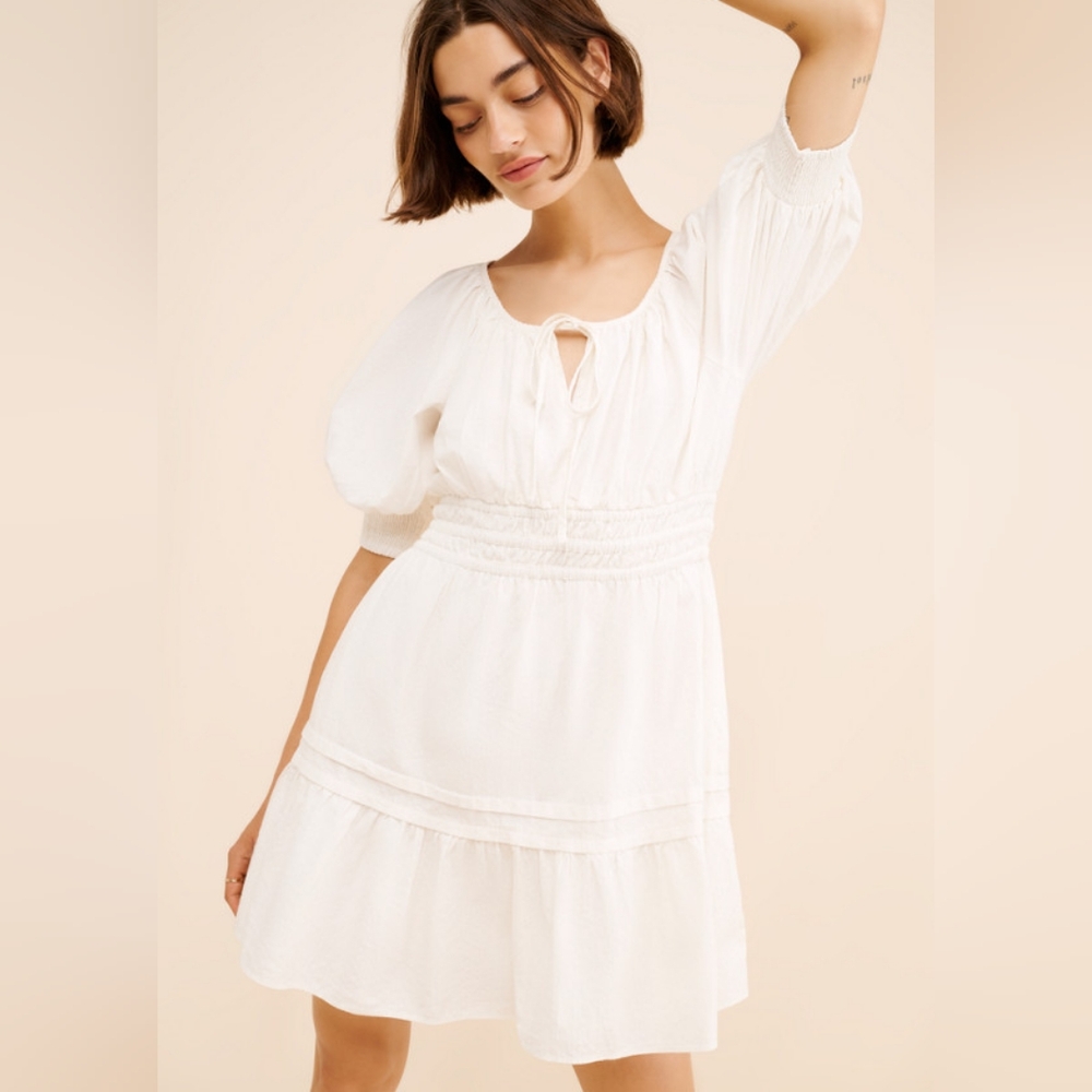 NWT Anthropologie Somerset Puff Sleeve Mini Dress White generous XS